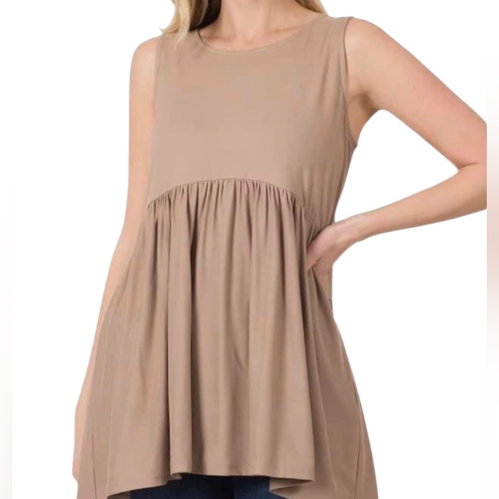 Zenana Outfitters Taupe Sleeveless Tunic